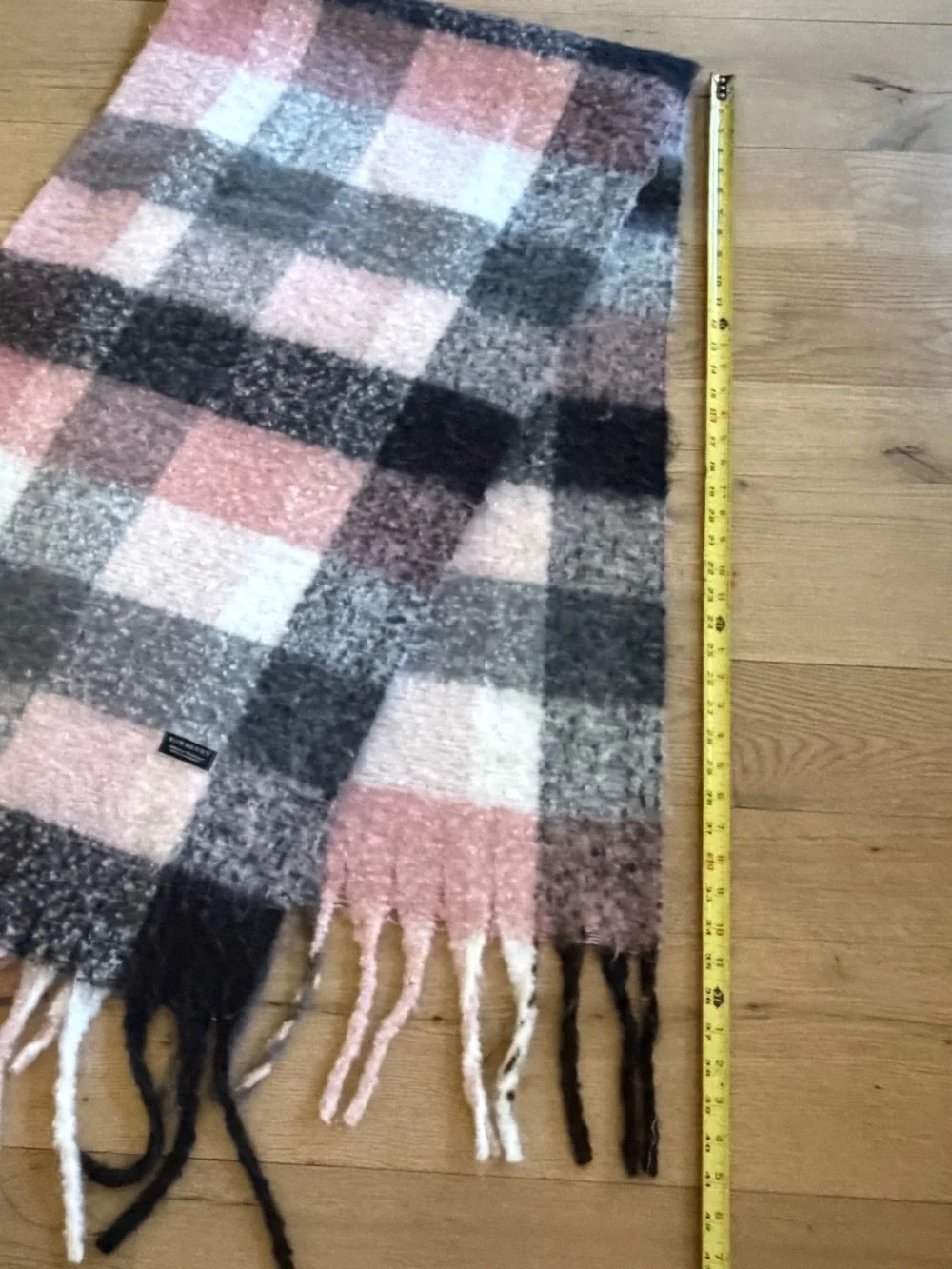 BURBERRY PINK WHITE GRAY CHECK PLAID OVERSIZED CASHMERE SCARF